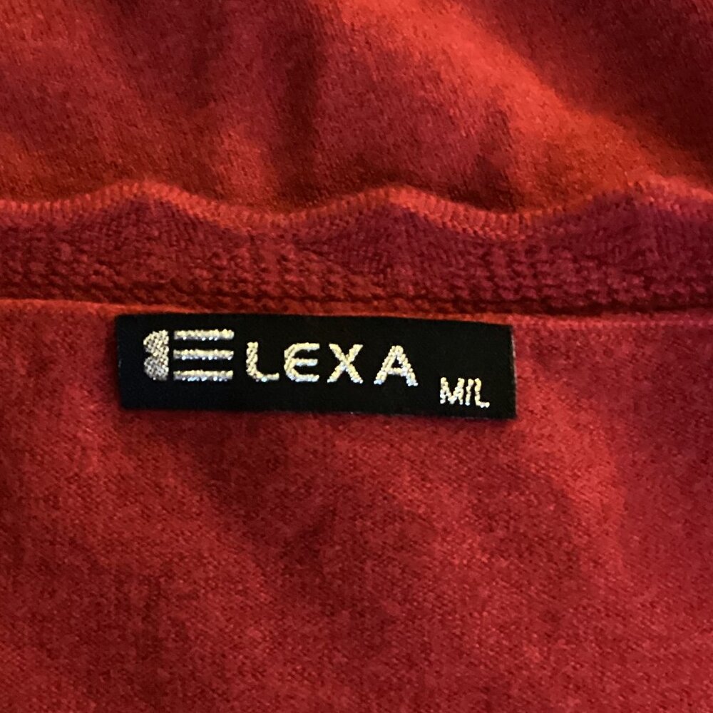 Elexa Women's Red Sweater Size M/L Wool Blend Rhinestones Scalloped Neck Party - Picture 7 of 9